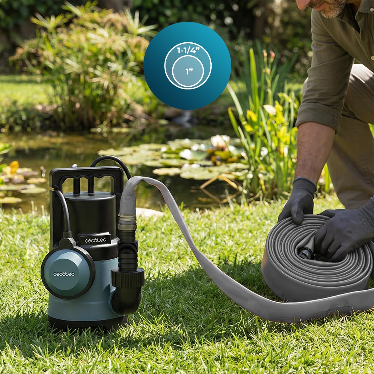Cecotec Pompa per Acque Scure Axike 400 Dark. 400W, Portata 8000L/h, Altezza 5,5m, Profondità 7m, Particelle 25mm, Interruttore Galleggiante, IPX8, Cavo 10m, Corda 8m, Svuota Molto Velocemente Tutto