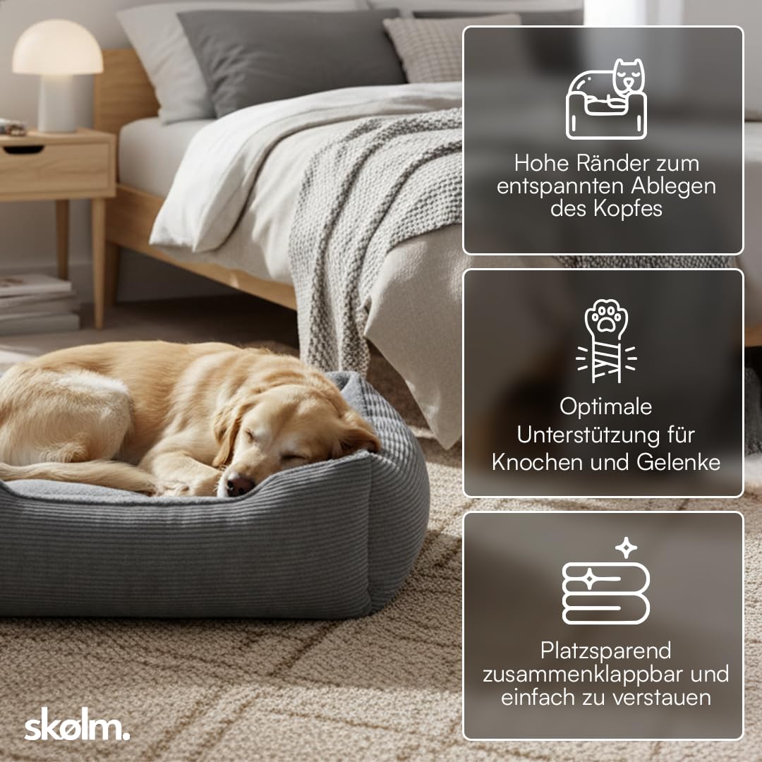 skølm Kuscheliges Hundebett Eir mit abnehmbaren Bezug, Hundekorb waschbar für kleine und mittelgroße Hunde, Hundekissen, Hundekörbchen Hundesofa 90x65 cm