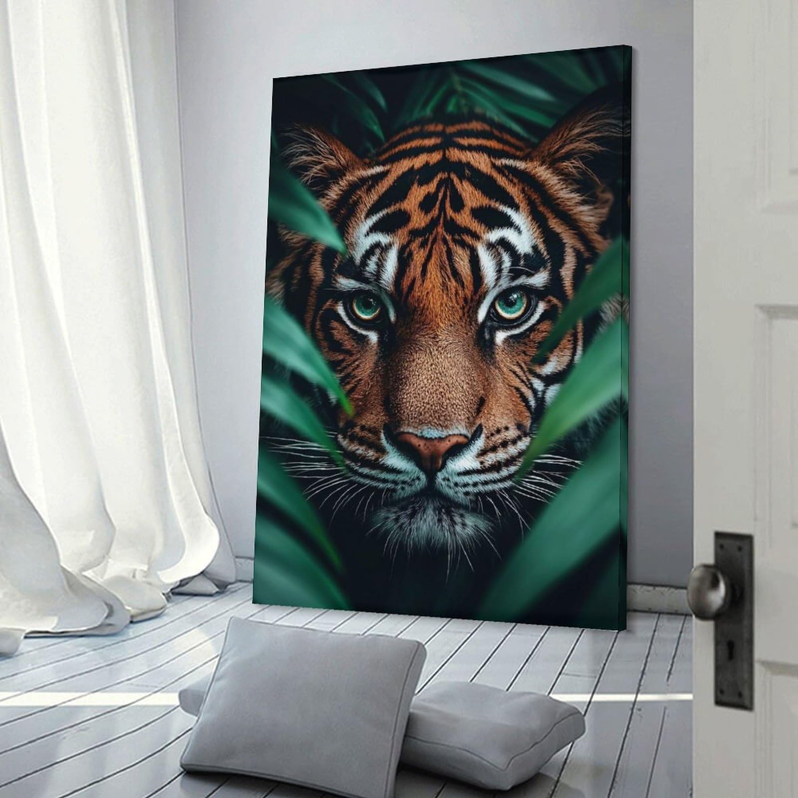 Junmoney Tiger Portrait in The Jungle Foliage Decorative Canvas Print, 08x12inch(20x30cm), for Hallway, Bedroom Or Modern Interiors, Gift Idea for Housewarming And Birthdays