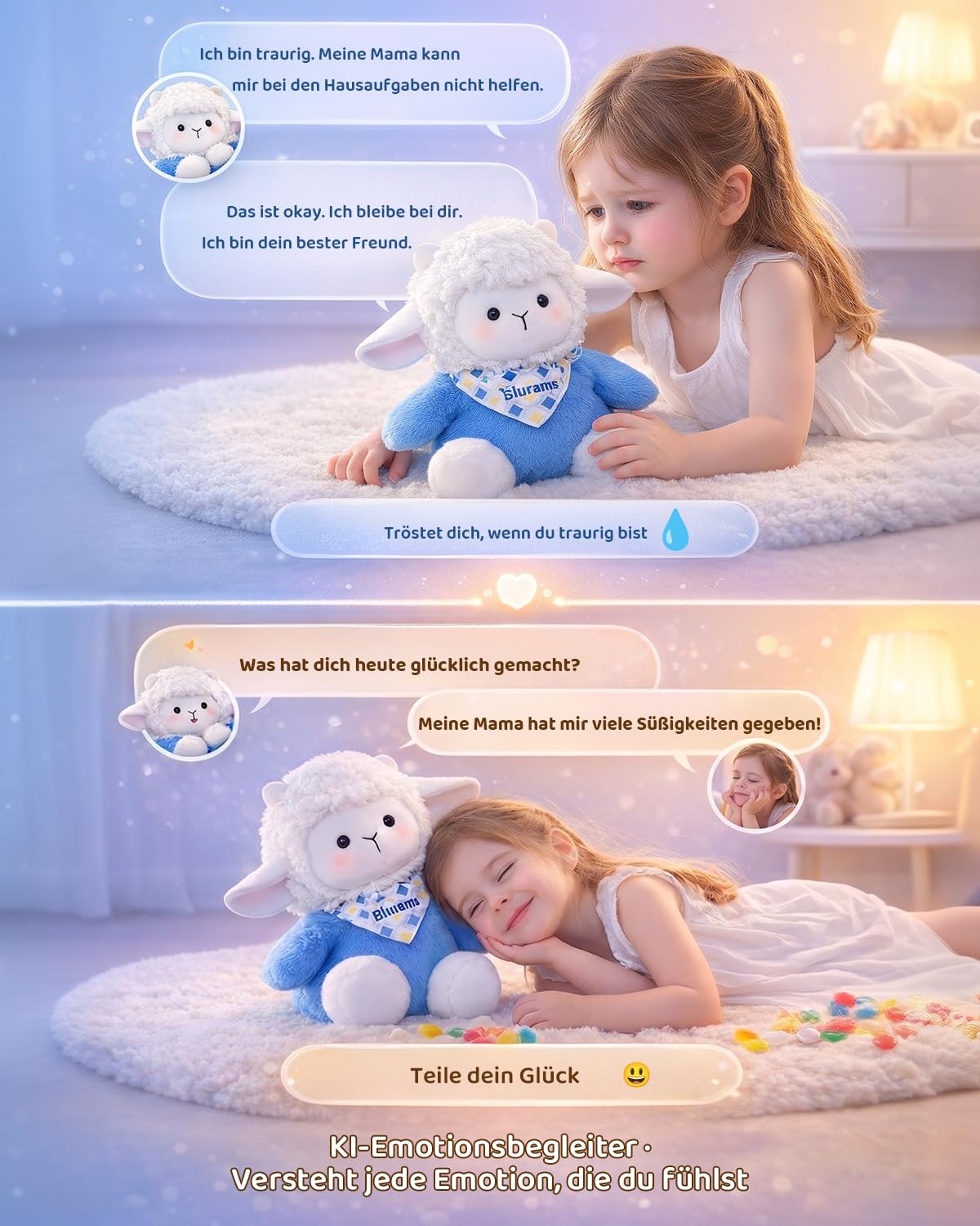 blurams KI-Spielzeug für Kinder von 3–8 Jahren, Interaktives Kuscheltier mit Sprachfunktion, App-Steuerung, Gedächtnisfunktion & Tagesbericht, Lern- und Emotionsbegleiter, Kreative Idee für Mädchen