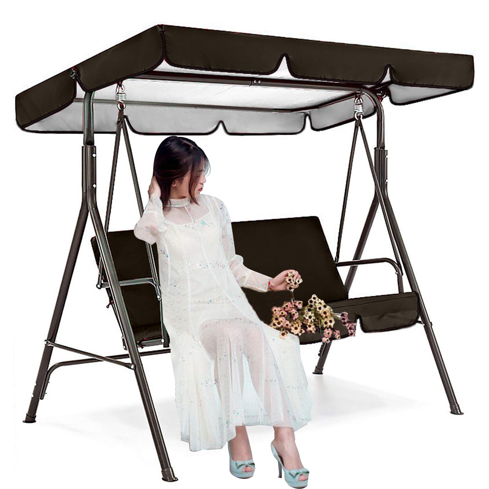 DFWYG Replacement Canopy Swing Cover Patio Hammock Top Cover, Replacement Canopy for Swing Seat Chair, UV Waterproof Sun Shade Swing Replacement Top Cover for Garden Outdoor,Black,249 * 185 * 18cm