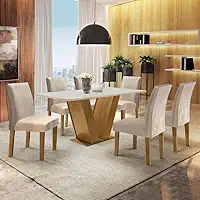 Conjunto Sala de Jantar Mesa Tampo MDF 6 Cadeiras Espanha Yescasa Ypê/Chocolate/Off White