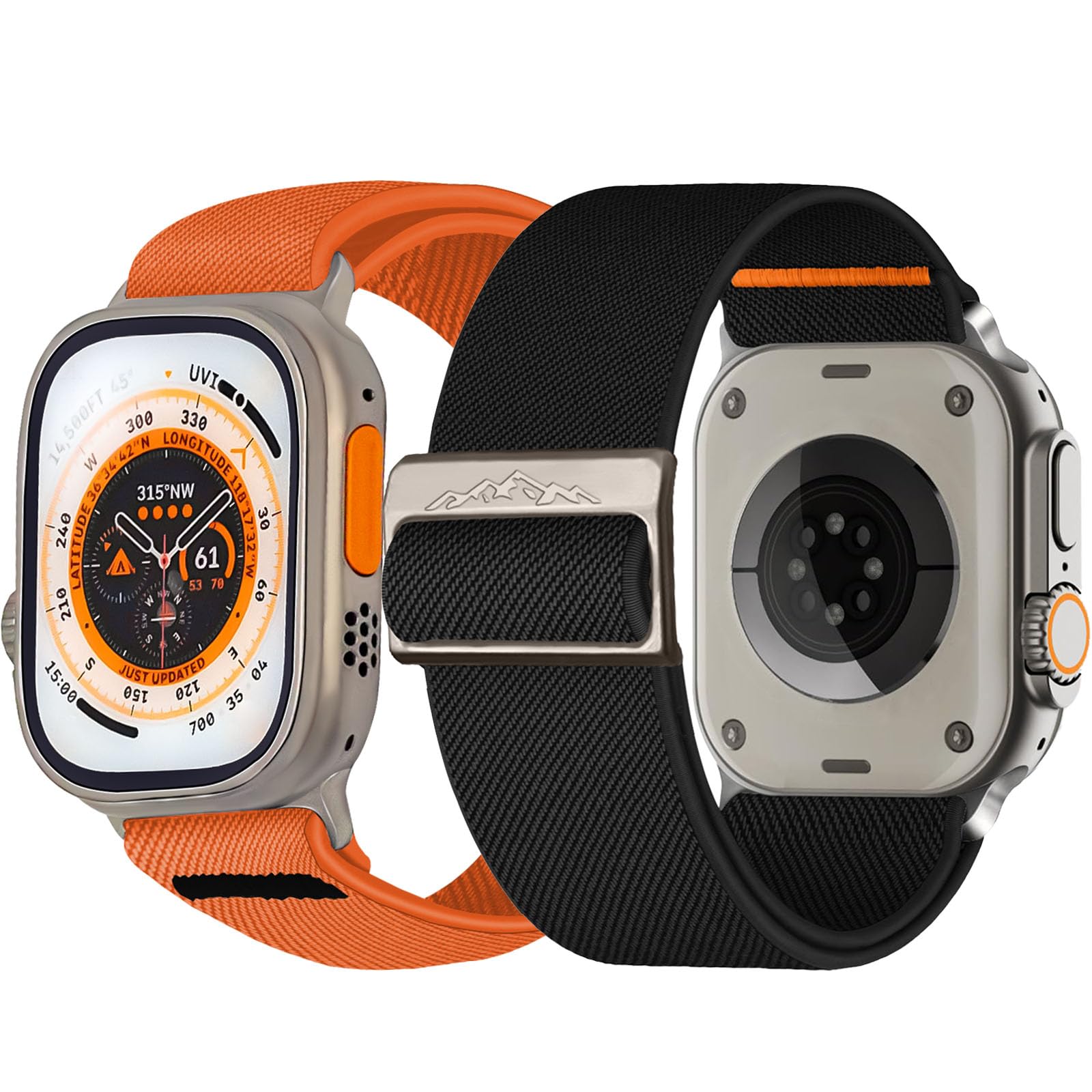 SCINYMC Nylon Ultra Bands Compatible for Apple Watch Band Ultra 2 49mm 46mm 45mm 44mm Men Women, Sport Stretchy Loop Strap Designed for iWatch Ultra 2 Ultra SE Series 10 9 8 7 6 5 4, Black/Orange