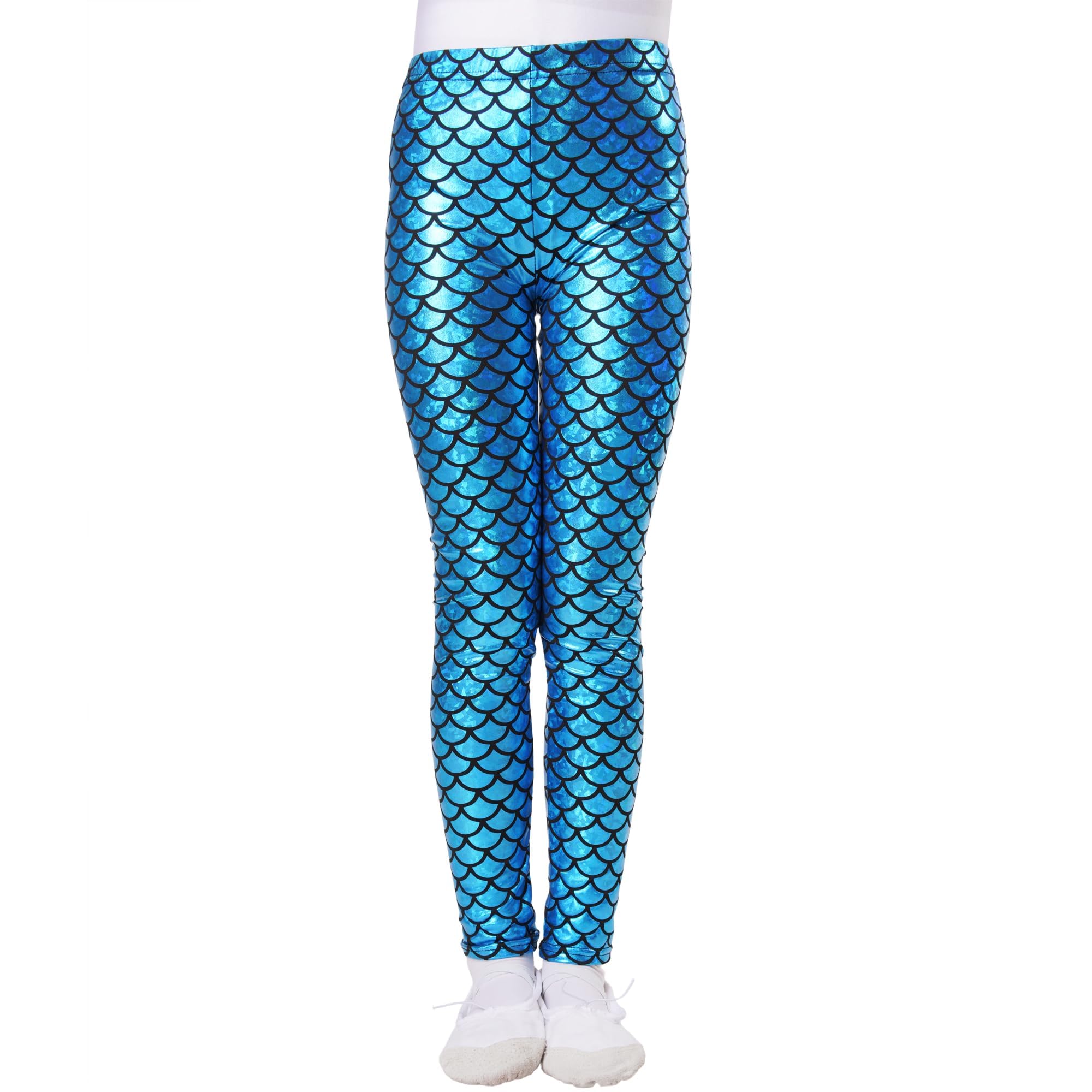 Wildarms Leggings per bambini con squame di pesce, pantaloni ispirati a sirena, per occasioni festive, Halloween, danza e Natale