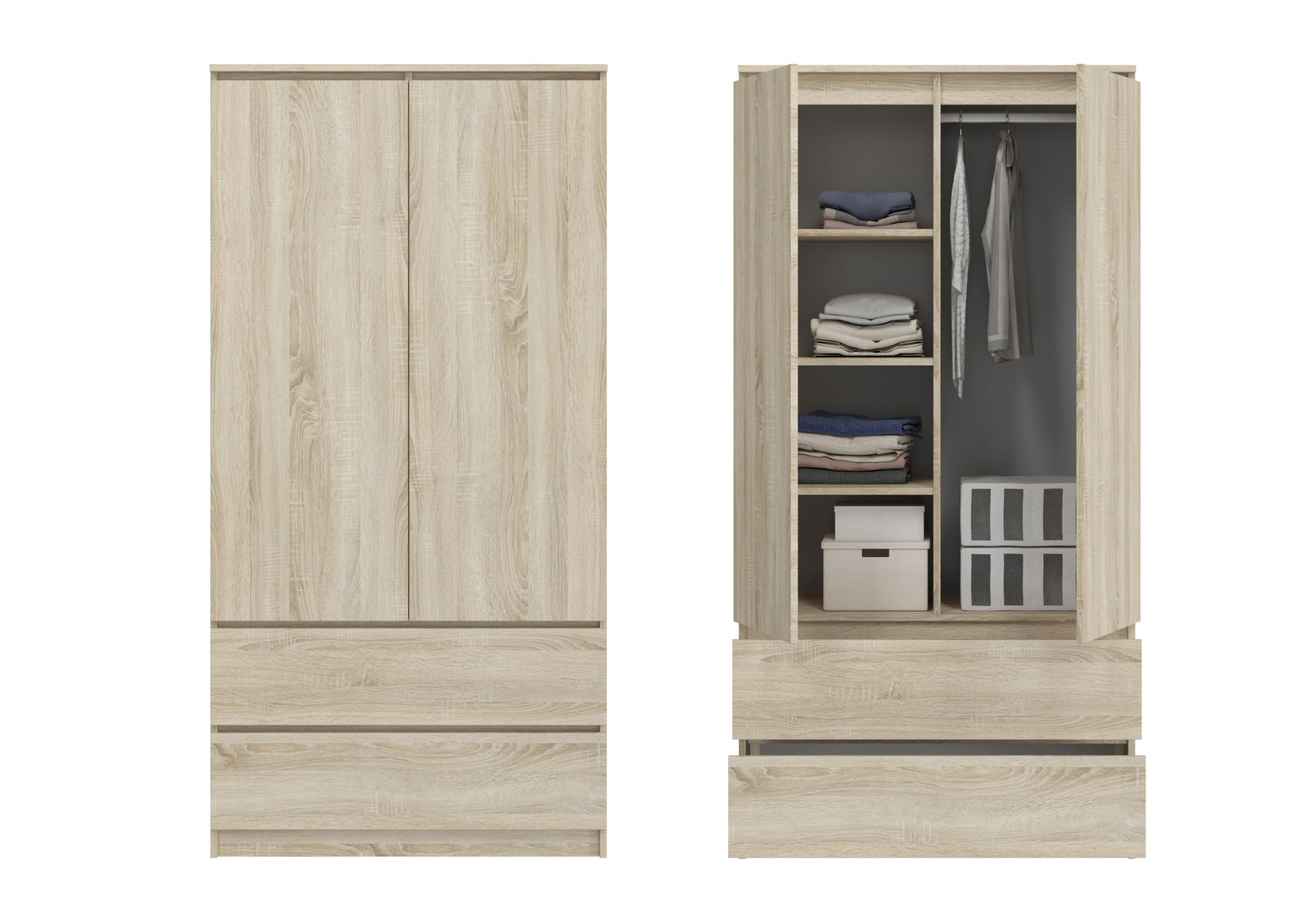 Home Collective Sonoma Kleiderschrank – 180 cm Höhe, 90 cm Breite, 50 cm Tiefe, mit 2 Schubladen, 3 Einlegeböden und Kleiderstange