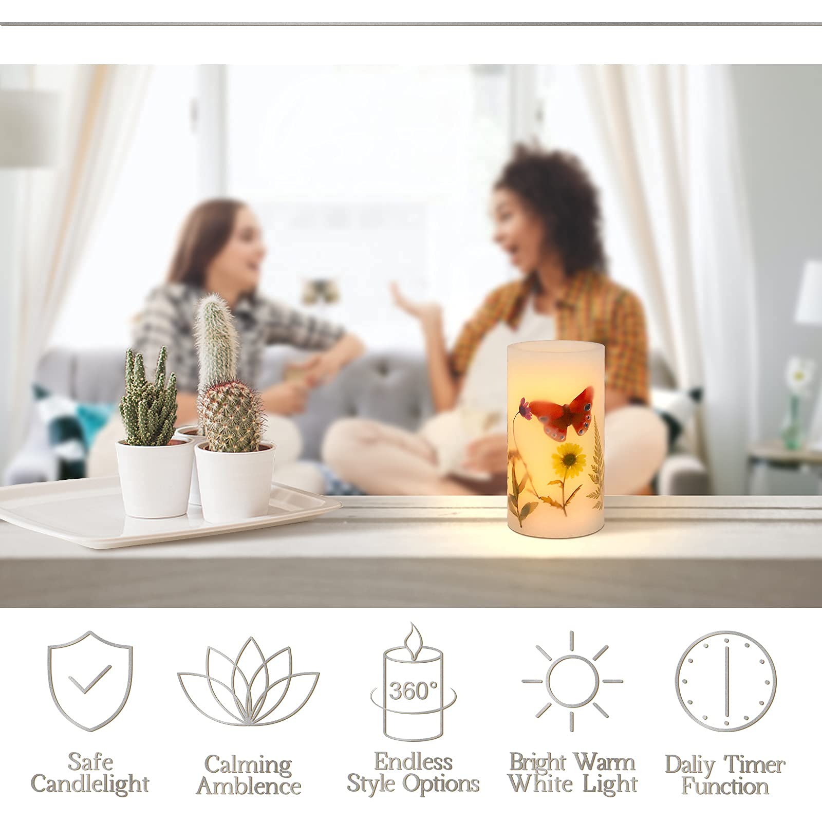 Vela LED parpadeante de 3.25 x 6 pulgadas de alto, pilar de cera real con pilas de mariposa con función de temporizador 2