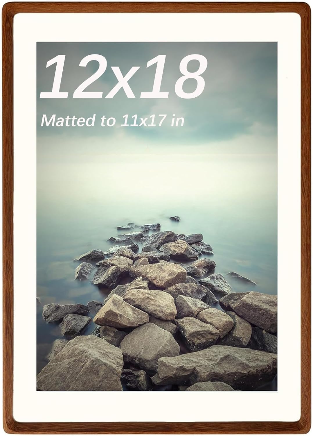 FLECHAZO Solid Walnut 12x18 Frame, Natural Wood 18x12 Picture Frame with Mat for 11x17 Photos, Gallery Wall Poster Frame for Wall Mounting Display