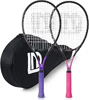 LUNNADE Raquetes de tênis para adultos, pacote com 2, raquete de tênis de 68 cm com capa, pré-amarrada e recortada, perfeita para homens e mulheres amantes
