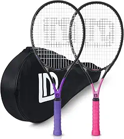 LUNNADE Raquetes de tênis para adultos, pacote com 2, raquete de tênis de 68 cm com capa, pré-amarrada e recortada, perfeita para homens e mulheres amantes