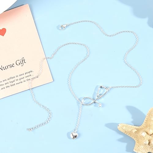 Miniatura 2 de Dcfywl731 Nurse Gifts for Women Silver Stethoscope Nurse Necklace Heart Initial Pendant Necklace Letter Necklace for Doctors and Nurses chrismtas
