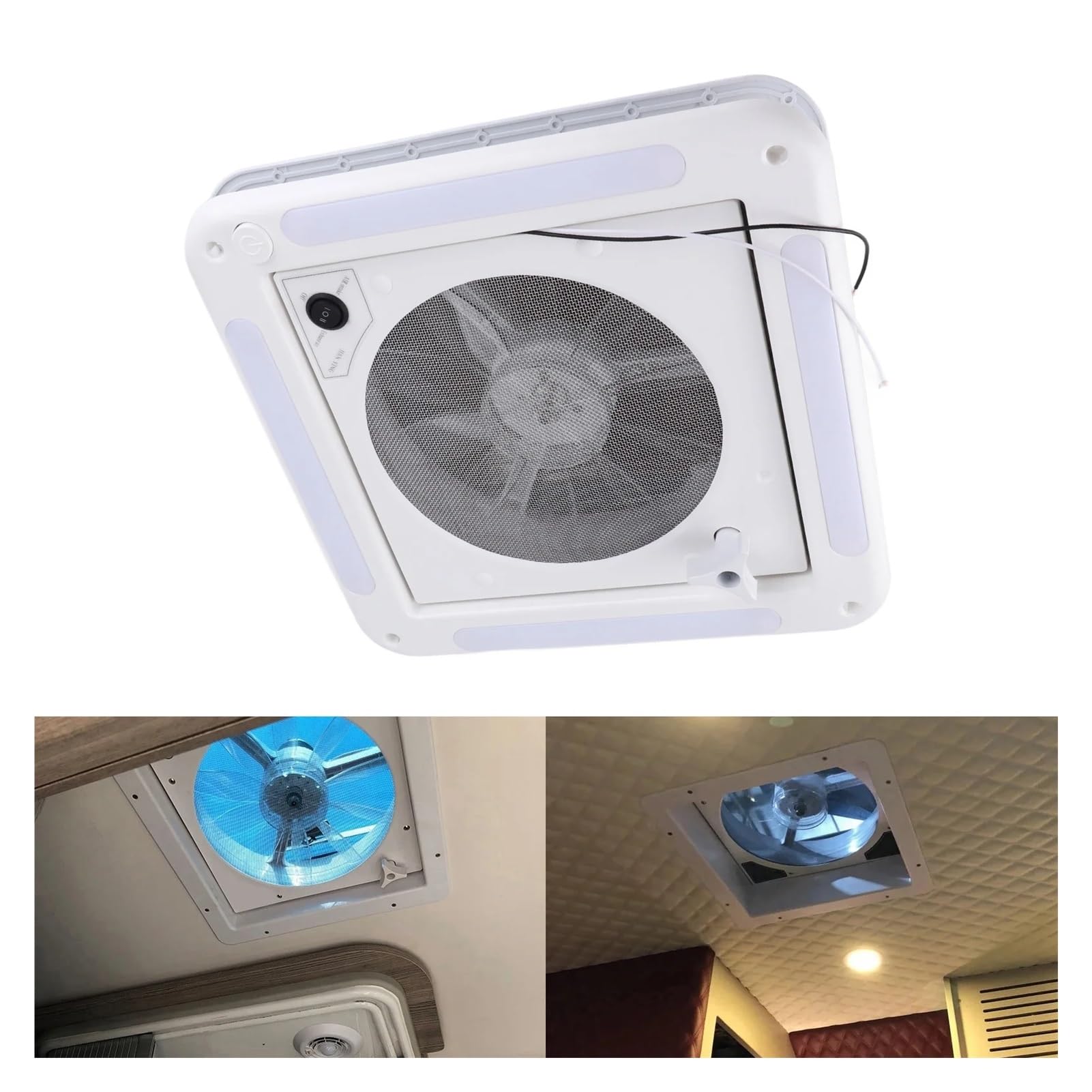Wohnmobil-Dachventilator, RV-Dachventilator, 12 V, 360 x 360 mm, 10 Flügel, Dual-Modus, Lufteinlass, Auslass, 4 LEDs
