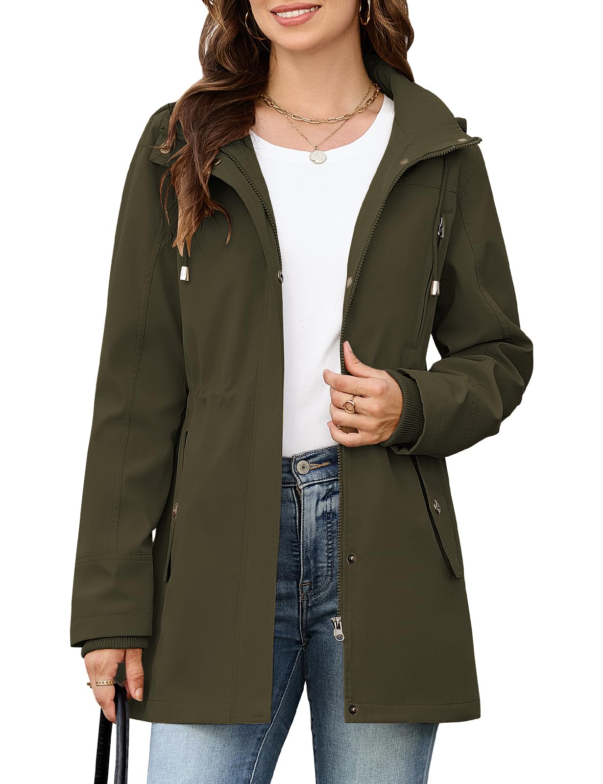 Tuopuda Chaqueta de Mujer Ligero Primavera Otoño Entretiempo Cazadora Casual Chaqueta Cintura Alta Cordón Abrigos con Capucha y Bolsillos