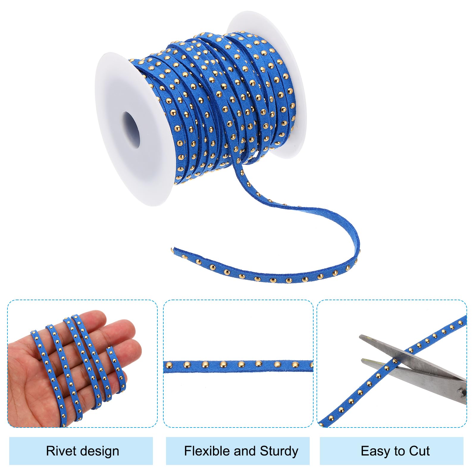 PATIKIL 65.6ft Studded Faux Suede Cord Rope for Jewelry Making 5mm Micro Fibre Flat Leather Lace Beading String Ribbon with Rivets - Image 3