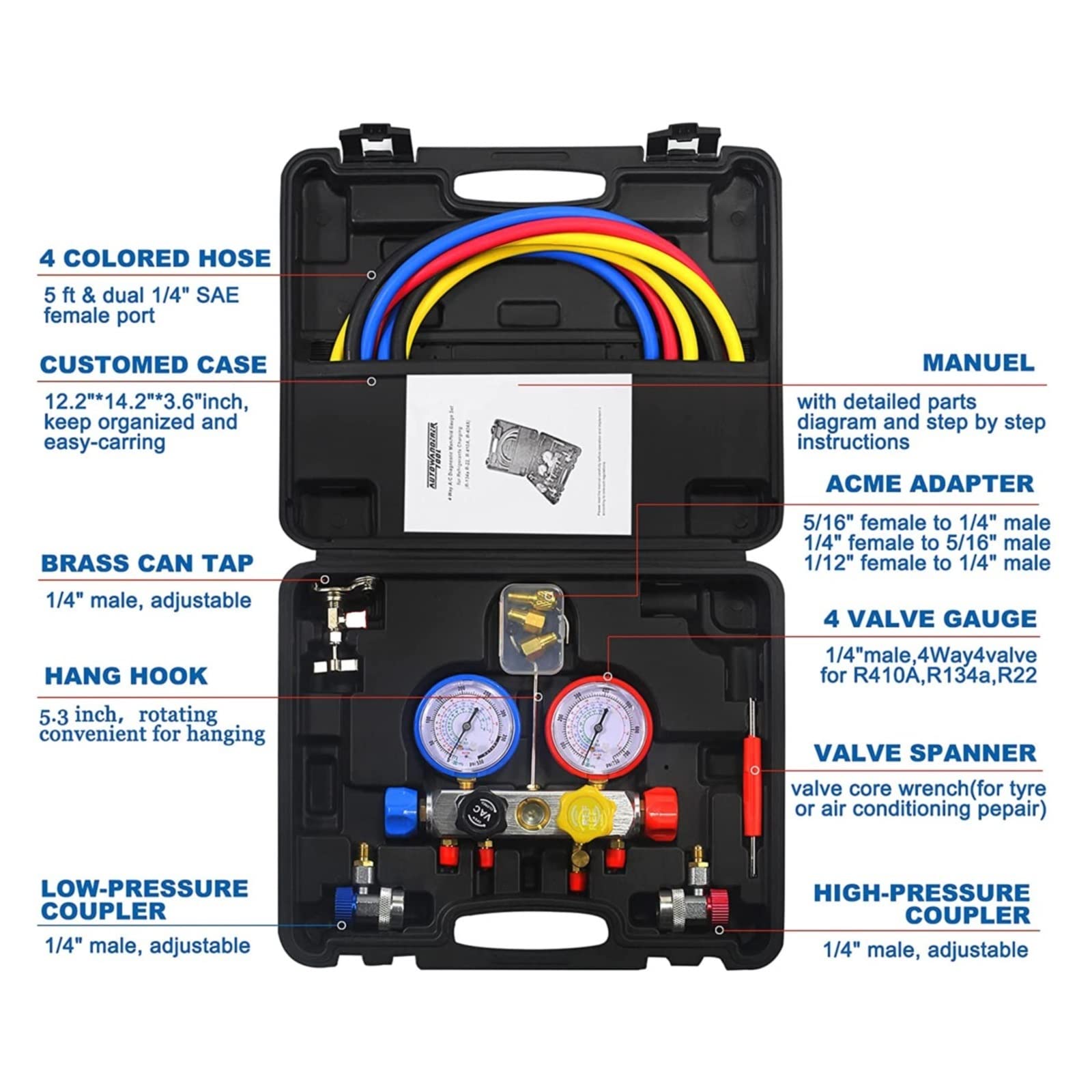 KIT TUBI DI Ricarica Refrigerante R134a CA Con Misuratore - Tubo Di