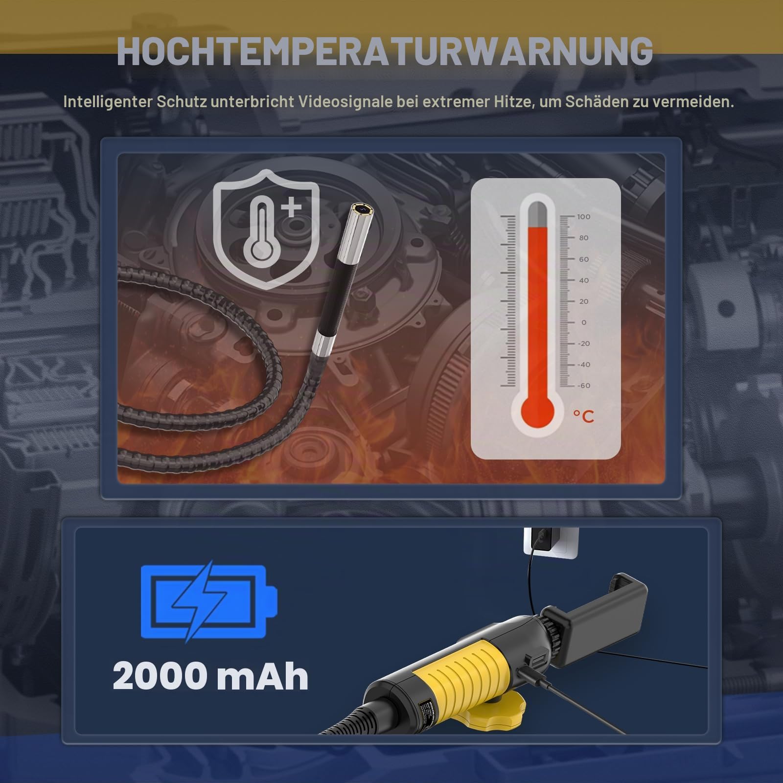 AUTOOL 210° Drehbar Endoskopkamera mit Licht, SVB302 Zwei-Wege-Gelenk-Endoskop, 0,6 cm Endoskop-Inspektionskamera, kompatibel mit Android und iOS Telefon, 100 cm halbstarres Kabel | Zwei-Wege-6-LED-Licht, HD-Video-Endoskop, kompatibel mit Android- und iOS