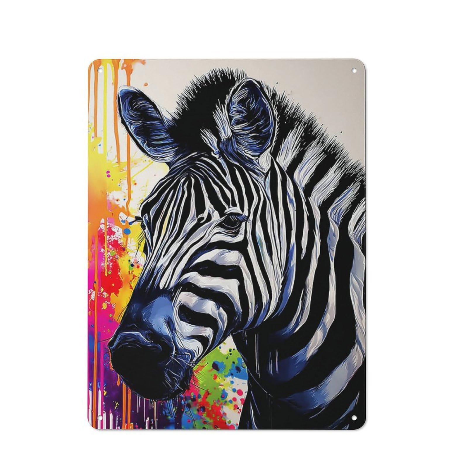 Abstract Zebra Portrait with Colorful Background Classic Metal Wall Decor 40x30cm, Decorative Tin Plaque for Cafe, Pub, Workshop Or Home Bar