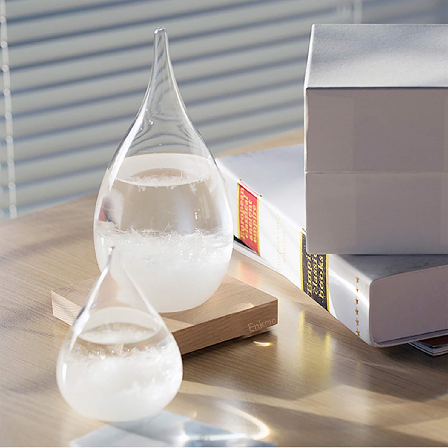 Enkrio Storm Glass Weather Predictor, Weather Station Weather Forecaster with Wood Base, Creative Crystal Glass Bottle for Home & Office Decoration (L) - Image 7