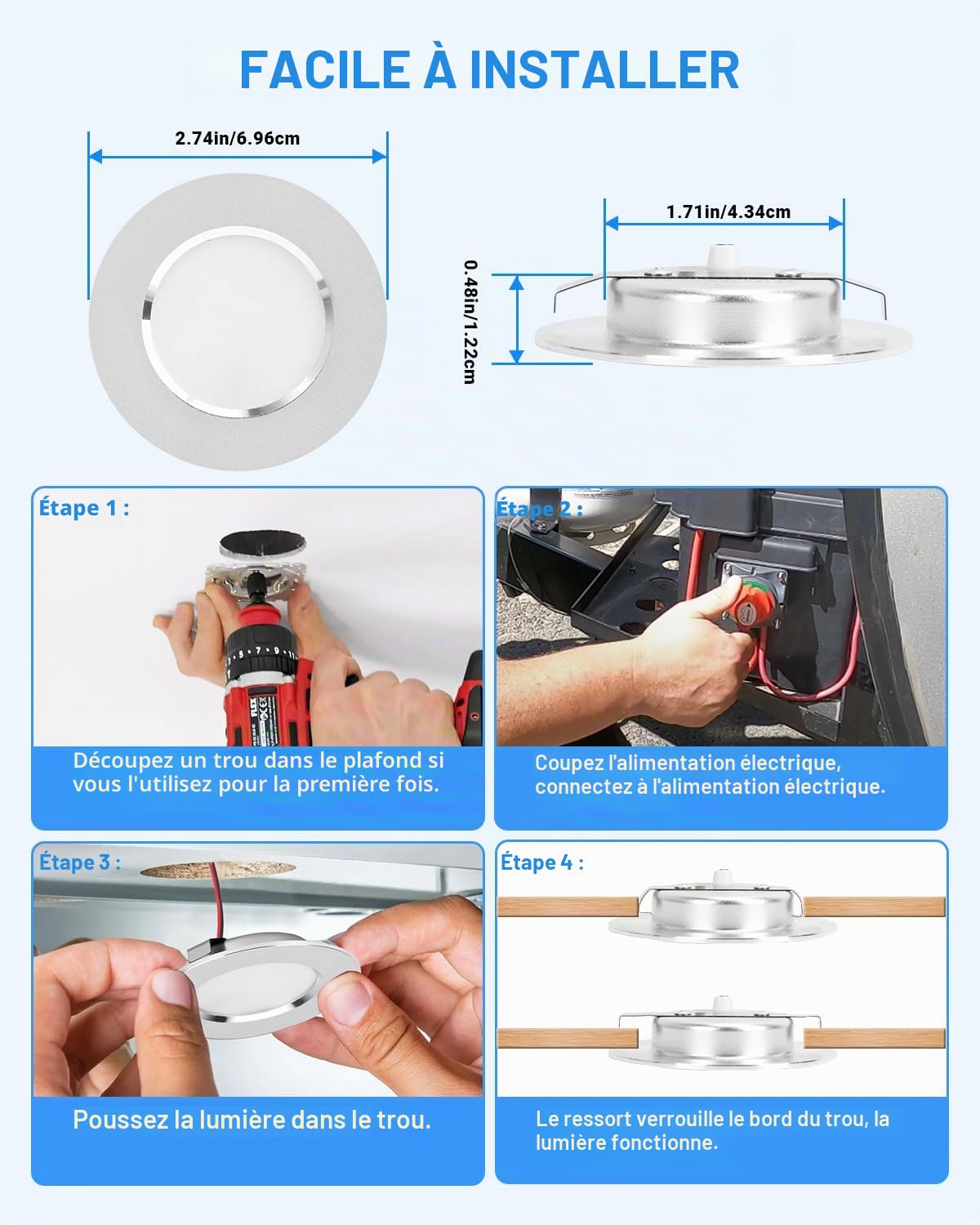 SUPAREE Eclairage LED 12V Caravane Lampe LED 12V Camping Car Spot 12V LED Camping Car 3000K pour RV Van Fourgon Bateau Interieur 6Pcs