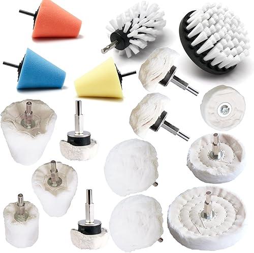 Miniatura 6 de Kit de rueda de pulido de almohadilla de pulido, paquete de 17, para taladro para metal, aluminio, acero inoxidable, cromo, madera, plástico,