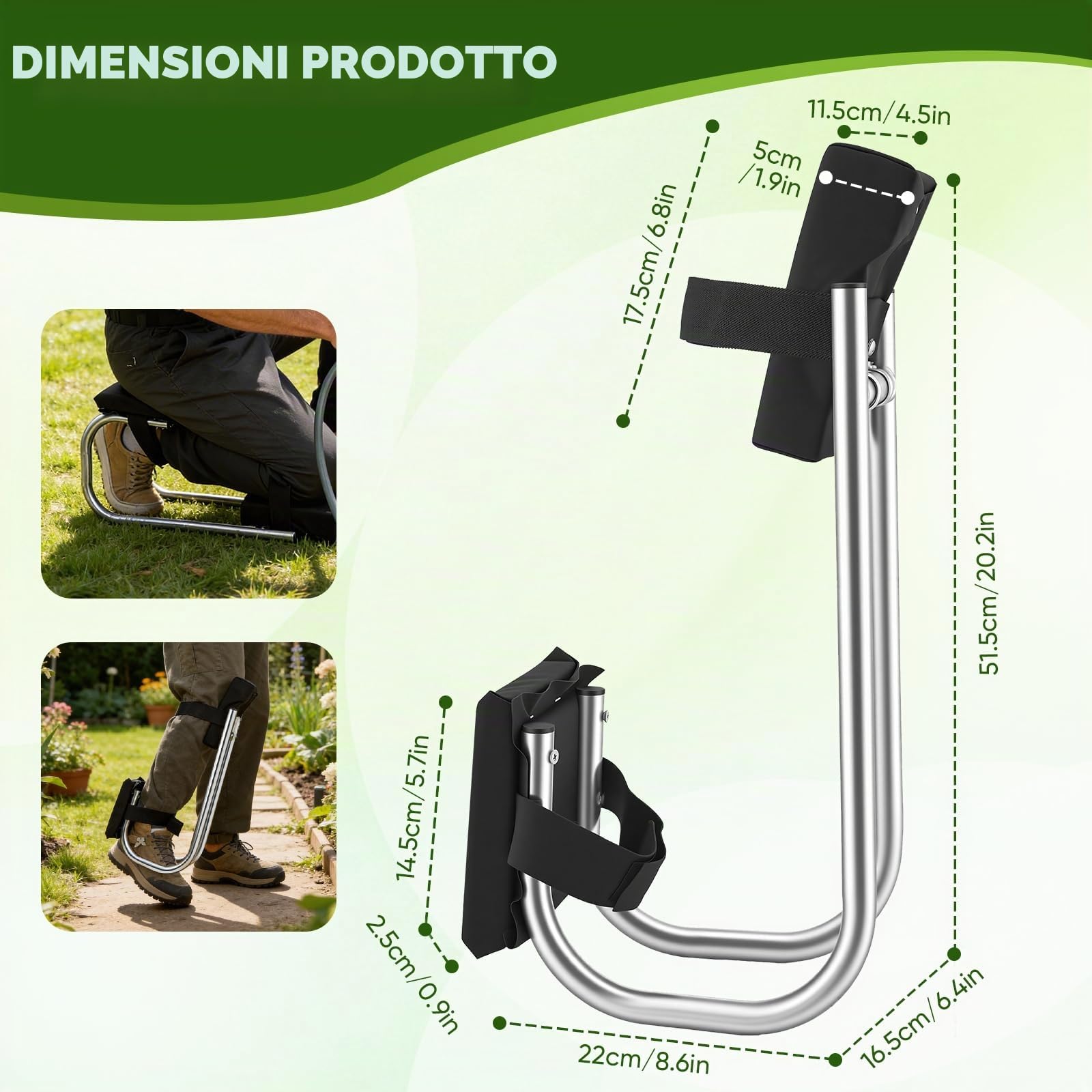 Ginocchiera stabile in alluminio con paracolpi & seduta per giardinaggio – Sedile ergonomico per terra e cura, per altezza ca. 160–195 cm, ideale per giardino, costruzione e fai-da-te.