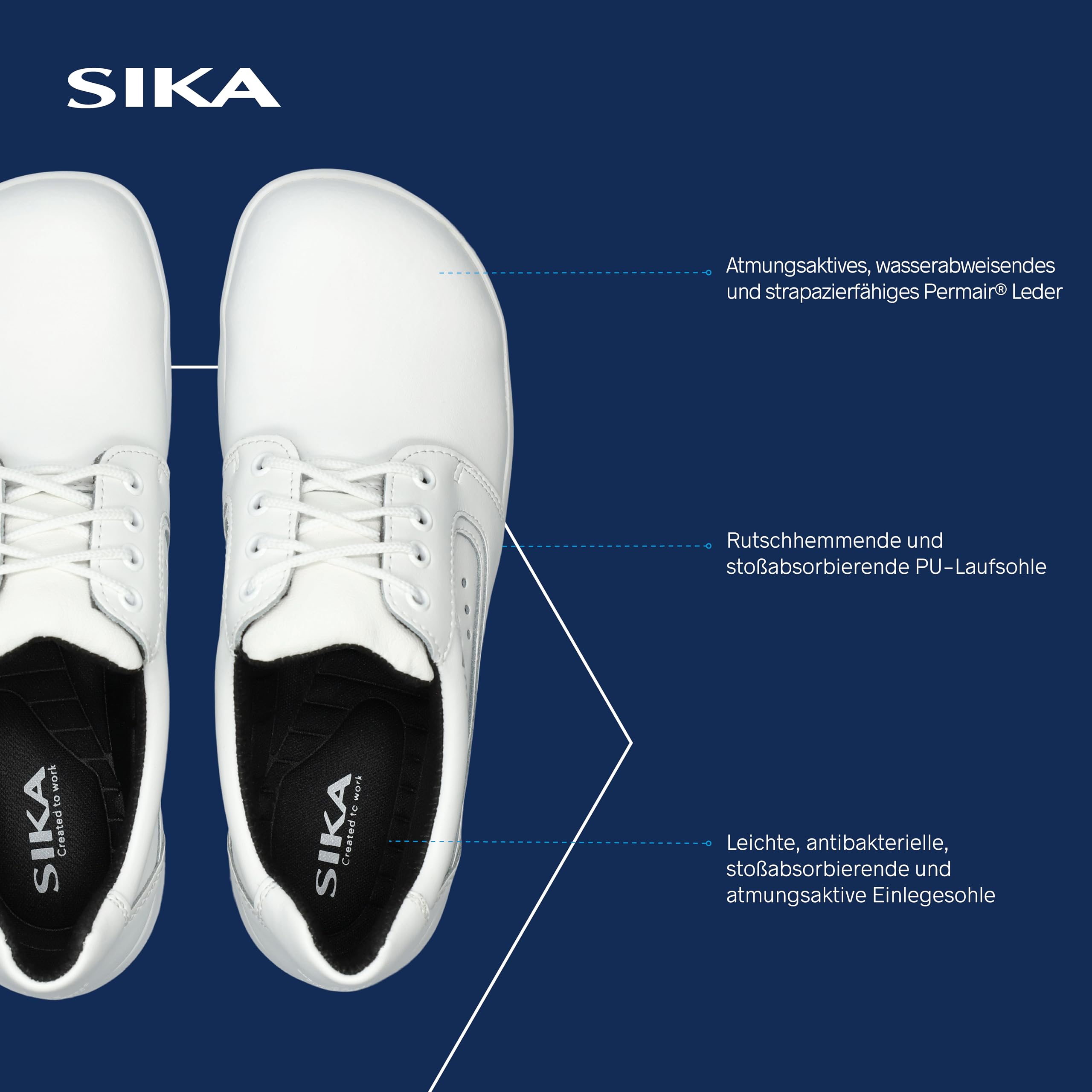 SIKA Optimax Unisex-Sicherheitsschuh mit Schnürung, Permair-Leder mit Zehenkappe, rutschfeste PU-Sohle, antibakterielle Innensohle, Arbeitsschuh für Mitarbeiter in der Lebensmittel- und Medizinbranche