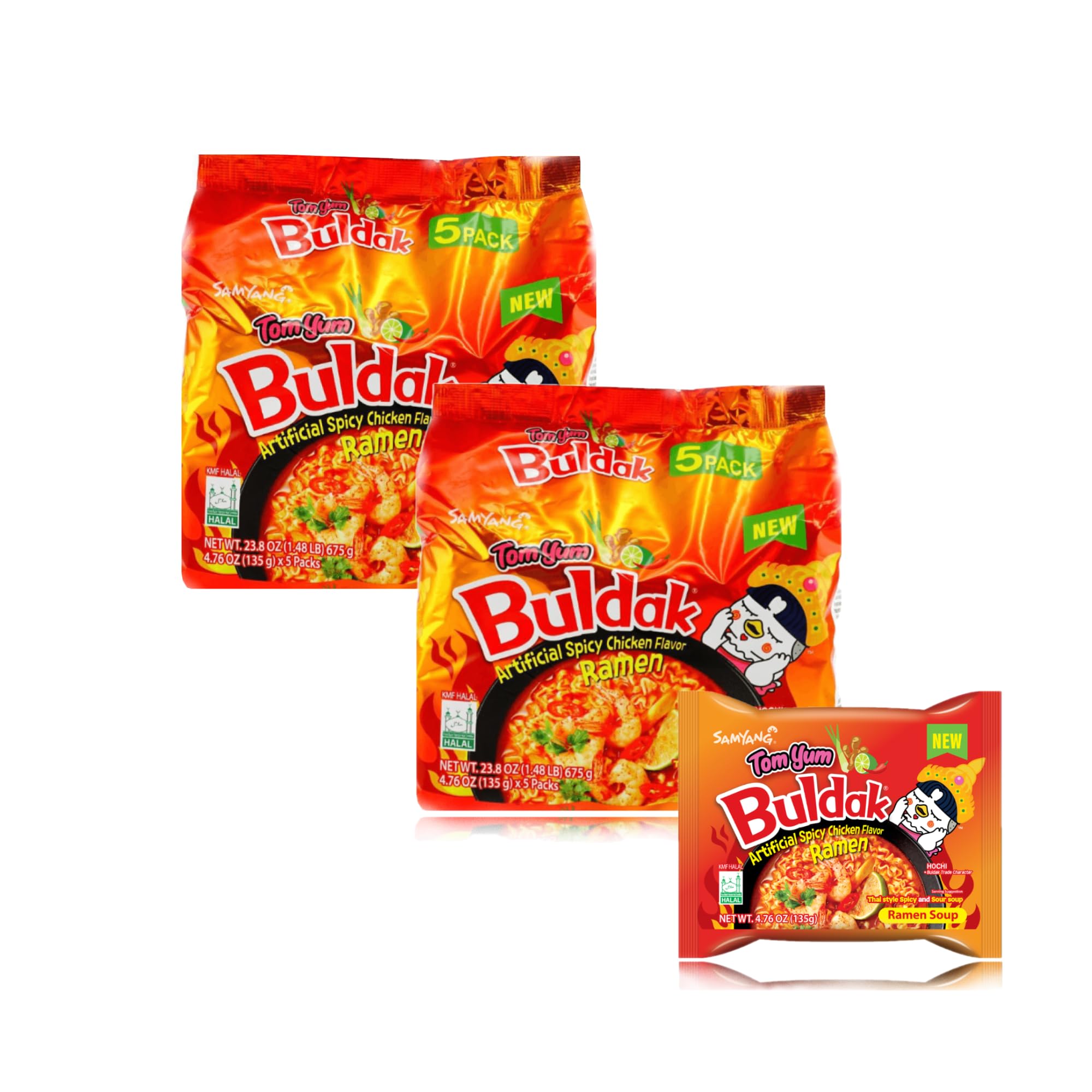 Generic FrKrUS Asian Thai Tom Yum Spicy Noodle Assortment - [Buldak Tom Yum -135g] + [MaMa Creamy Shrimp Spicy Tom Yum - 55g] (5+5, Buldak Tom Yum)