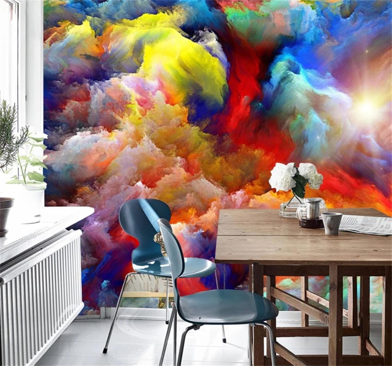Tzxztt 350Cm×256Cm(B×H) Abstract Sunshine Colourful Ink Wash Graffiti Modern 3D Wallpaper Premium Textured Silk Neutral Tones Material Ideal For Living Room Bedroom-350Cm×256Cm