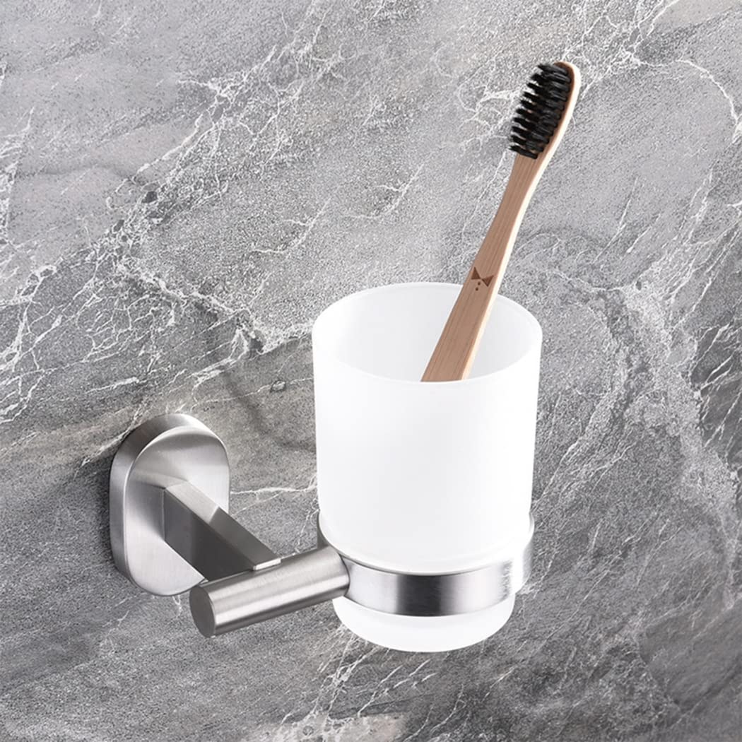 WRIST Zahnbürstenhalter, Edelstahl-Zahnbürstenhalter Mit Milchglasbecher, Wandmontage, Gebürsteter Zahnbürstenbecherhalter Für Die Aufbewahrung Im Badezimmer,B