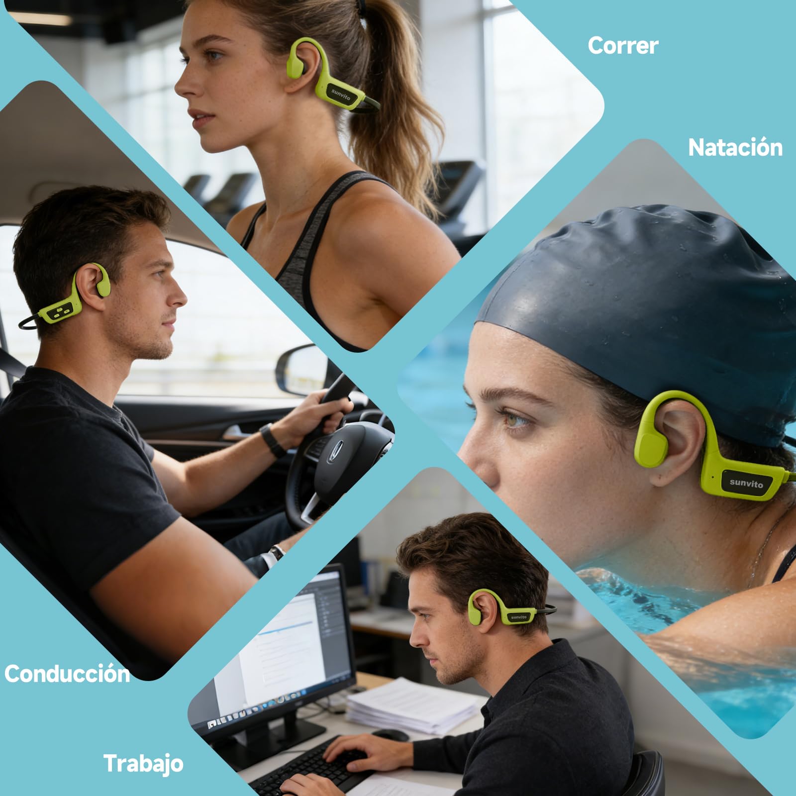 Auriculares de conducción ósea para natación, Auriculares inalámbricos Impermeables IPX8, Auriculares Deportivos Abiertos Bluetooth 5.4, MP3 Integrado de 8GB, Adecuados para Ciclismo - Verde