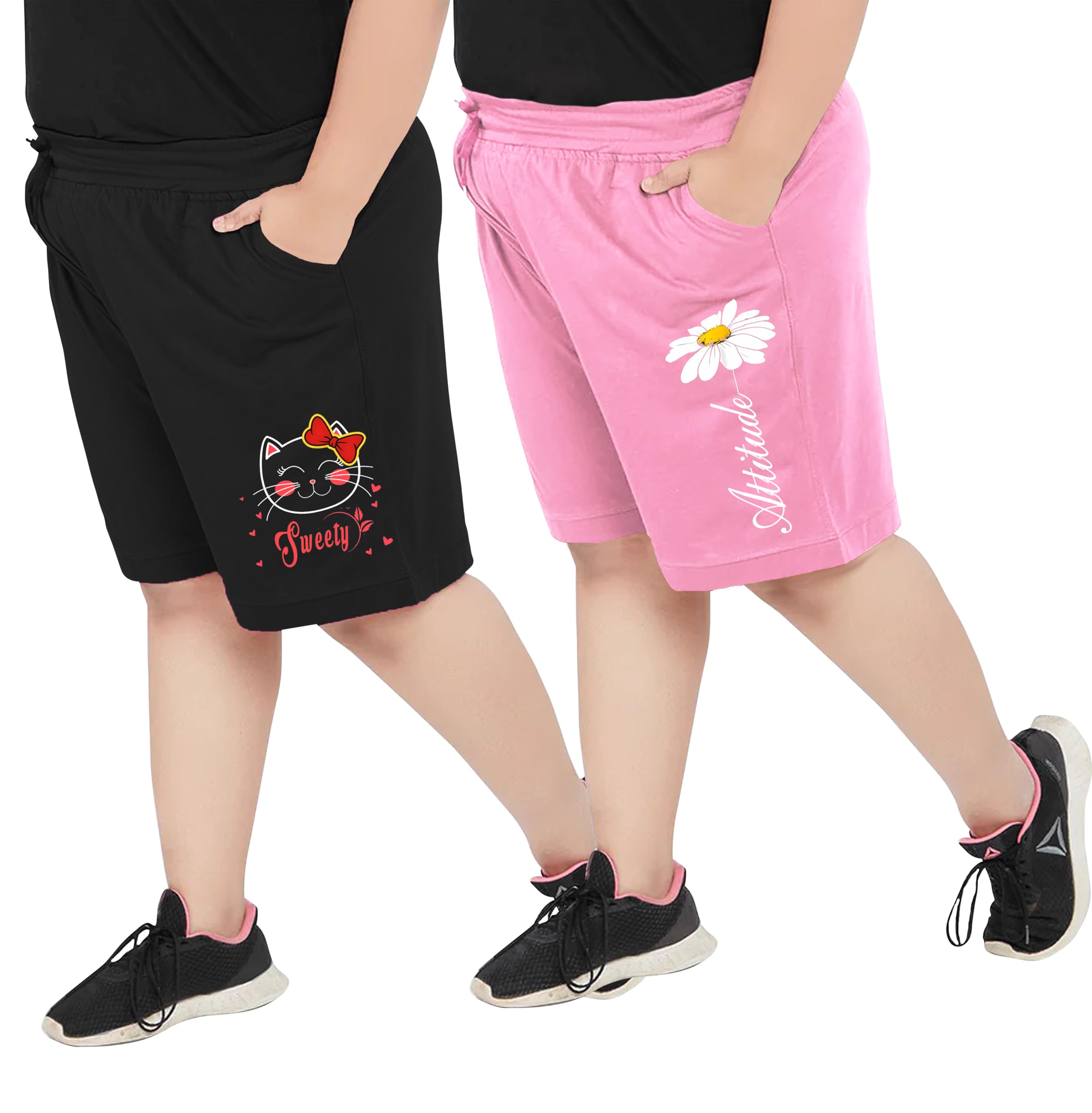 elite soul Womens Plus Size Bermuda Shorts with Graphic Print ? Pack of 2 | Cotton, Regular Fit with Pockets | XL, 2XL, 3XL, 4XL, 5XL | Comfortable for Curvy Women | Yoga, Gym, Nightwear & Casual Wear-picture-15
