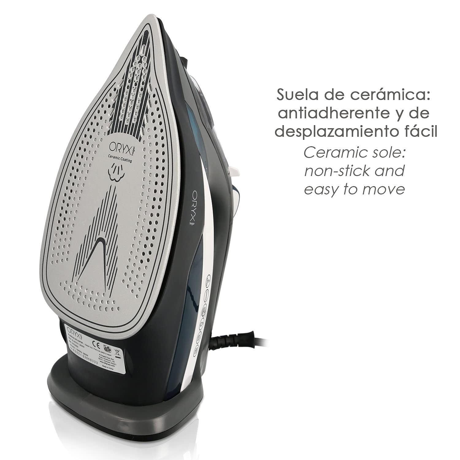 ORYX 5700600 Profesjonalne żelazko 2.800 Watt Stała i uderzenie, podeszwa ceramiczna, Pionowa para, System antyczny, Wielobarwny, Extra Large