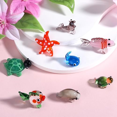 Miniatura 3 de 8 figuras de vidrio soplado a mano Miniaturas de cristal oceánico tortuga, tortuga marina, delfín, ballena, estrella de mar, foca, pez dorado,