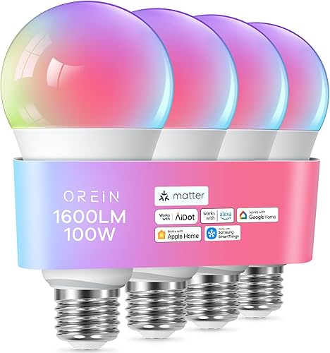 Miniatura 13 de Bombilla Inteligente OREiN Matter, Bombillas de Luz de Inundación Inteligentes BR30 de 1200 Lúmenes Funcionan con Alexa, Apple Home, Google Home,