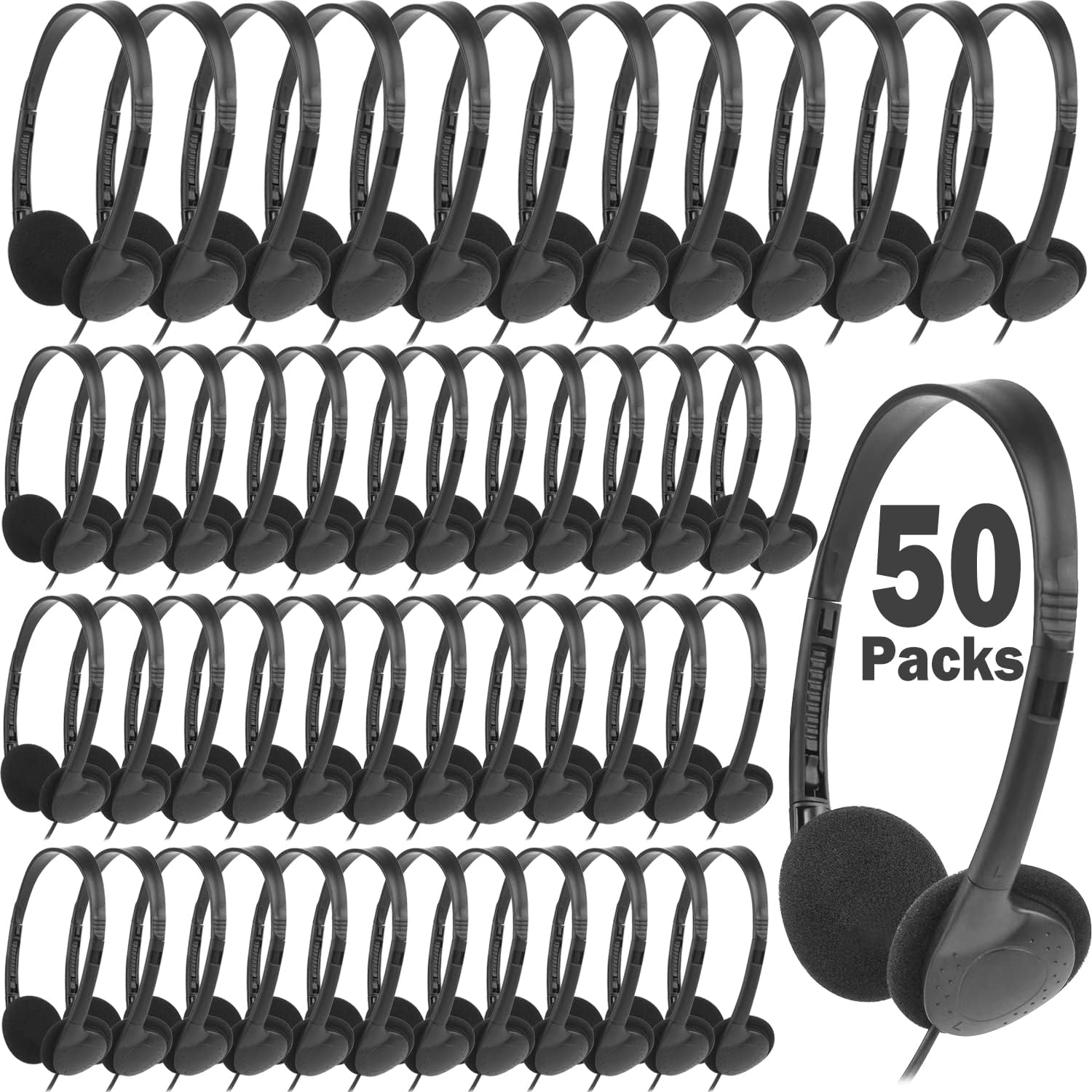 50 Pack Bulk Classroom Headphones for Kids School, Wholesale Wired Headphones with 3.5mm Jack for Children Chromebook Laptop PC Computer(LS04,50 Black) 50 Pack Bulk Classroom Headphones for Kids School, Wholesale Wired Headphones with 3.5mm Jack for Children Chromebook Laptop PC Computer(LS04,50 Black)