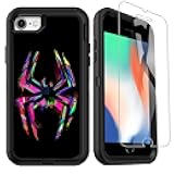 Compatible for iPhone SE 2022/2020/3rd/2nd//8/7/6s/6 Case with Screen Protector, Spider Cool Full Body Heavy Duty for Boys Men Black Shockproof 3-Layer Protective Case