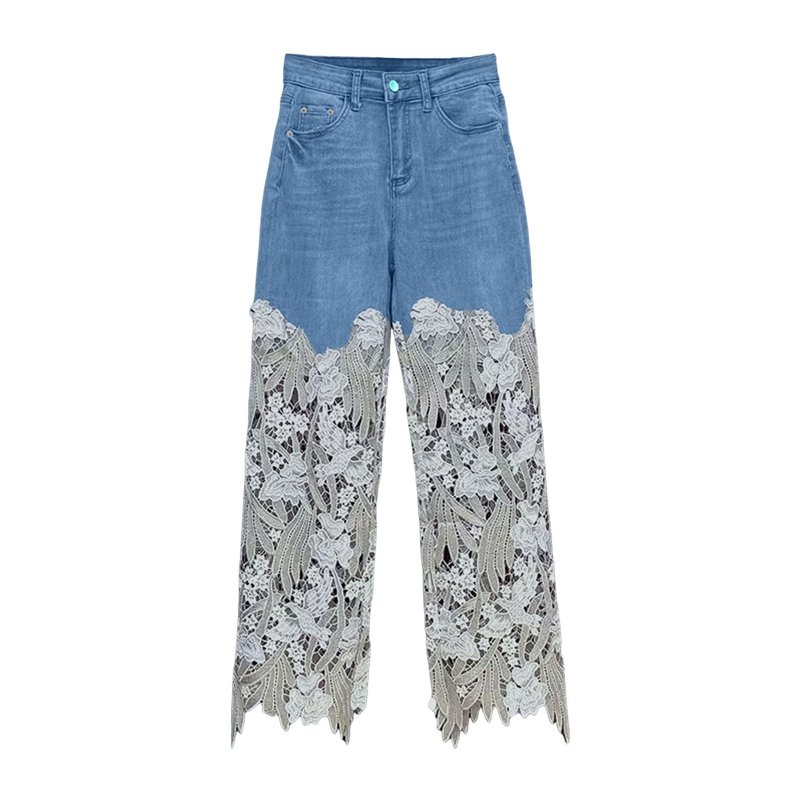 Pantalones De Verano Mujer Cargo, Pantalones Vaqueros Mujer Ligeros, Encaje Talle Alto con Aberturas DiseñO AsiméTrico Floral Y Rotos Pierna Recta Pantalón Deportivo Pantalon Pantalón