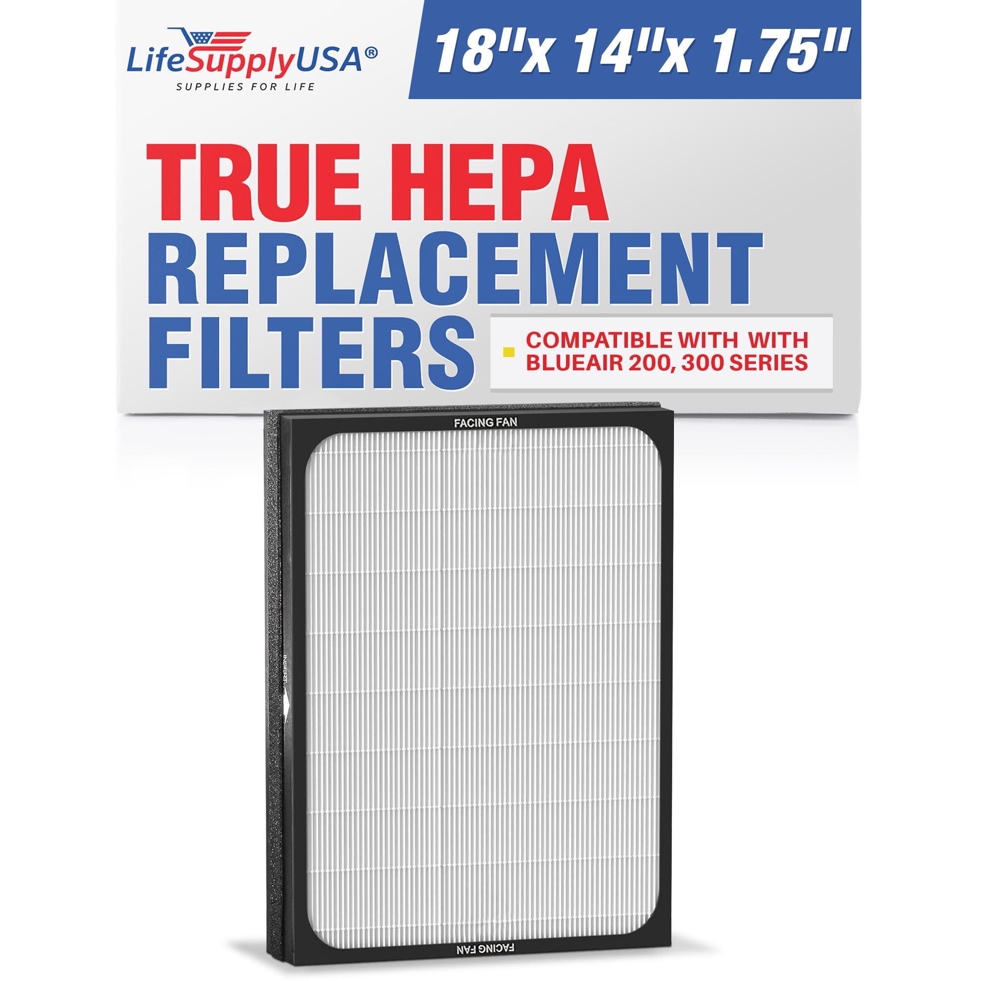 Classic 200/300 Series HEPA Filter Replacement Compatible with Blueair Classic 200/300 Series Air Cleaner Purifier Models 201, 203, 205, 215B, 250E, 270E, 303 by LifeSupplyUSA