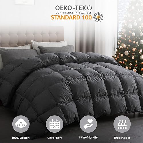 Miniatura 10 de Edredón de plumas de ganso tamaño Queen, relleno de edredón de lujo de calidez media para todas las estaciones, diseño de cachemira jacquard,