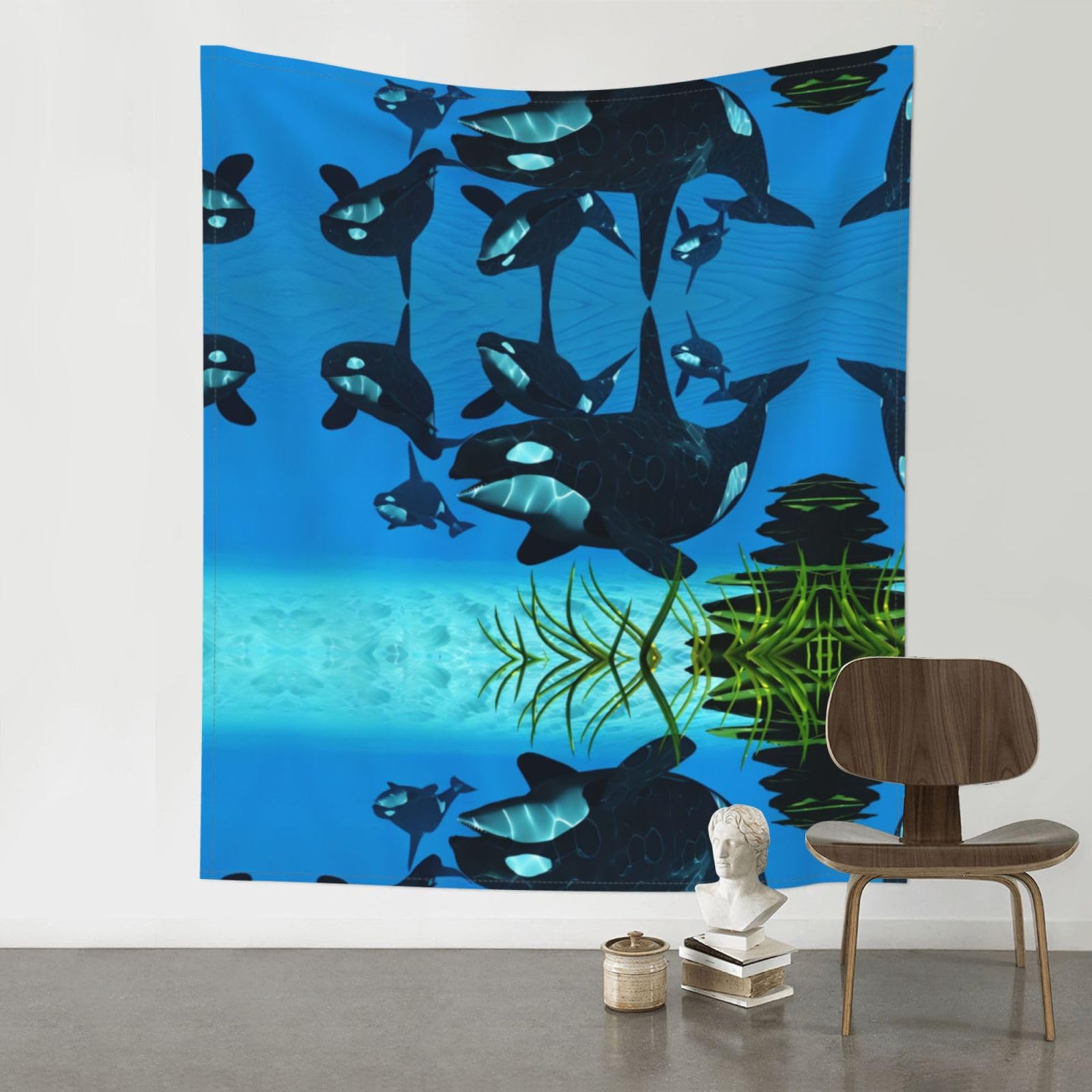 WHJSSF Killer Whales Swim Along Prints 60x51in Wall Tapestry Bohemian Throw Blanket Dorm Decor Beach Picnic Cover