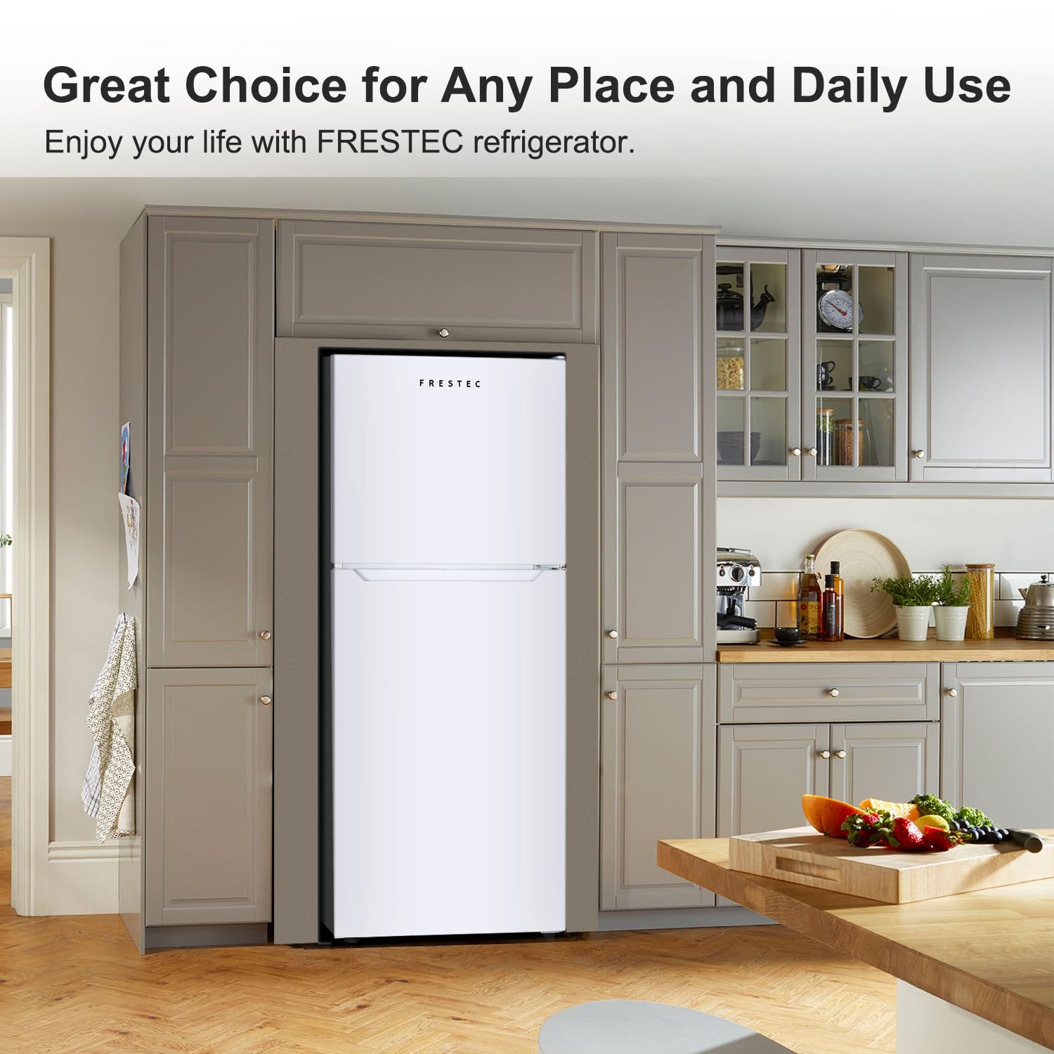 Frestec 12.1 CU' Refrigerator with Freezer, Apartment Size Refrigerator Top Freezer, 2 Door Fridge with Adjustable Thermostat Control, Freestanding, Door Swing, White (FR 1202 WH) on Fridge.com