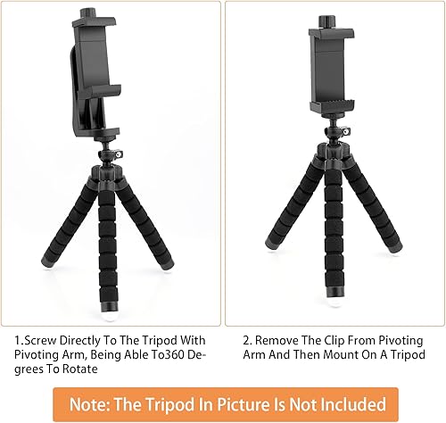 Miniatura 6 de Paquete de 2 soportes de trípode para teléfono, soporte para teléfono celular, adaptador de tornillo estándar, gira vertical y horizontal,