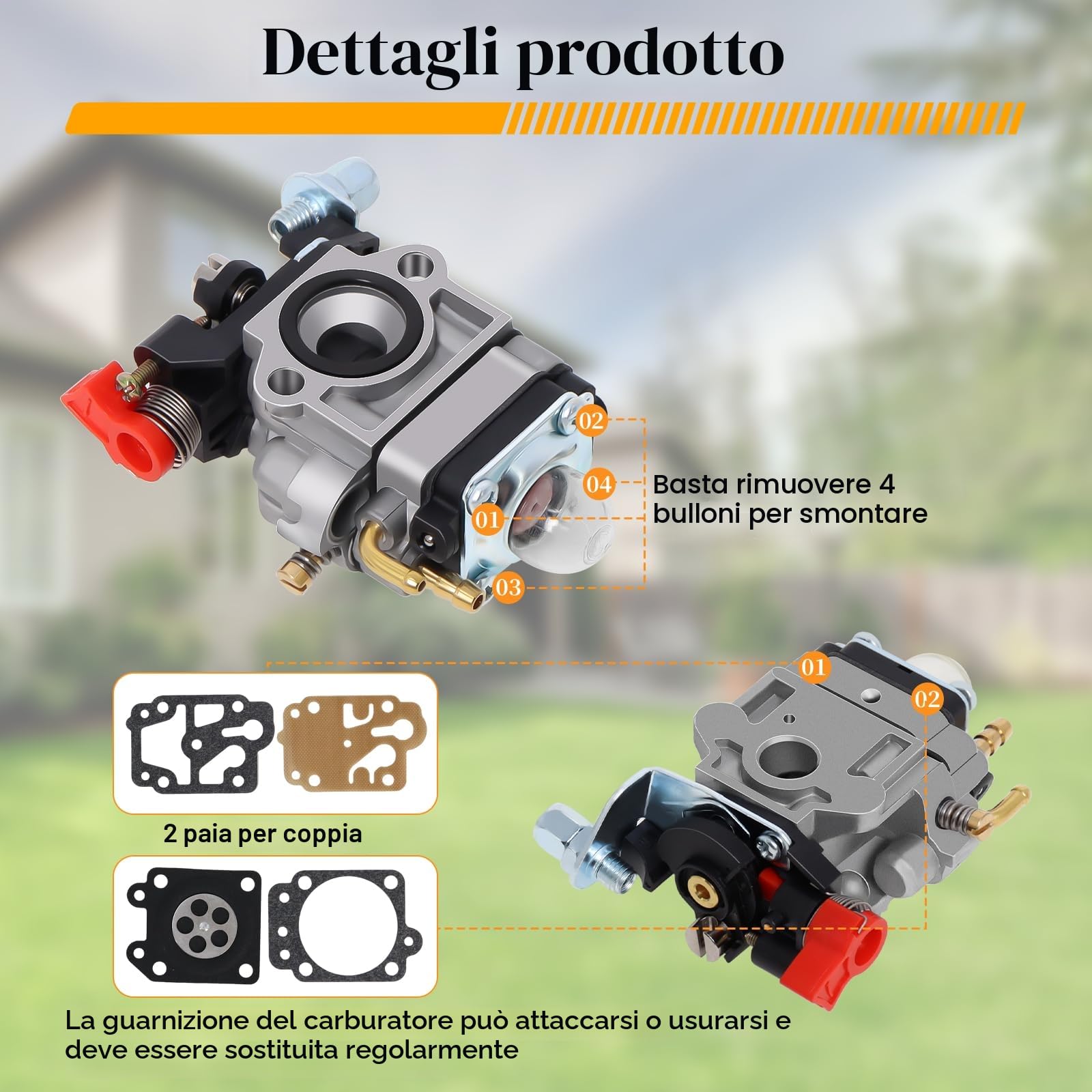 Carburatore Compatibile con Walbro Tipo WYJ 26cc-33cc Decespugliatori e Rasaerba con Pompa Primaria Distanziale Set di Tubi Carburante Spostamento Poweka
