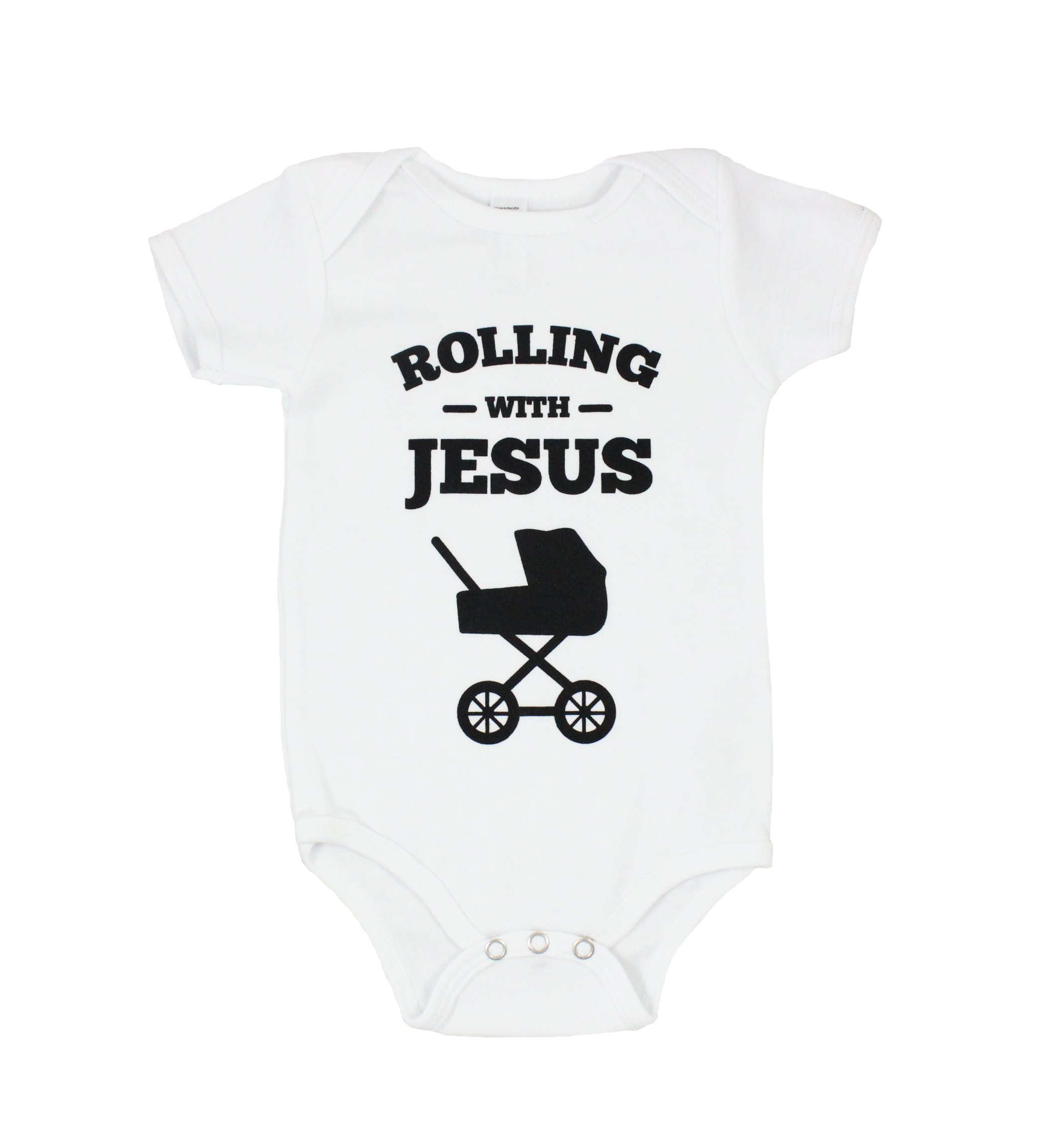 "Rolling with Jesus" Christian Baby Boy, Girl, Unisex Romper/Bodysuit, Baby Gift (6 months)
