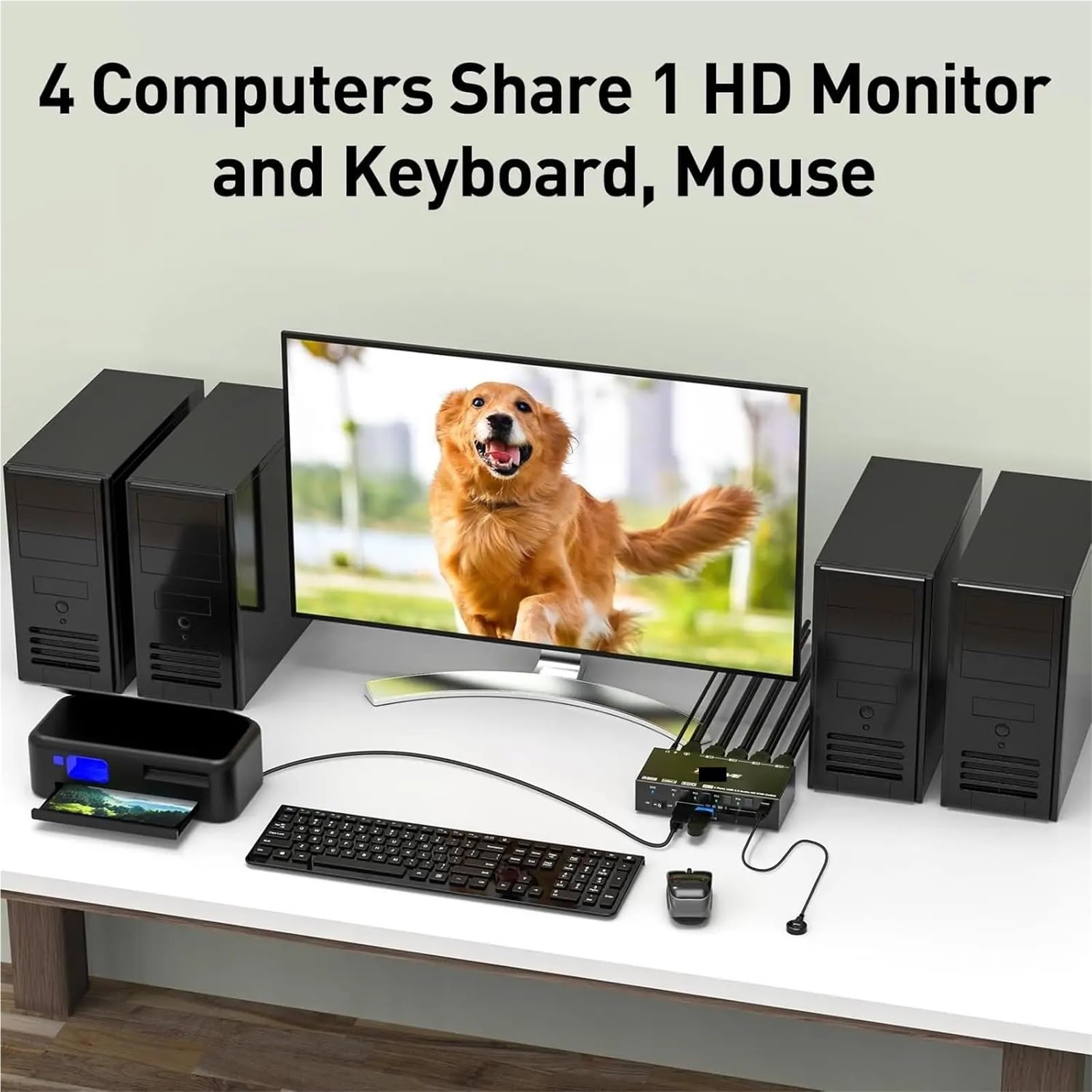 Conmutador KVM 4 Ordenadores 8K@60Hz 4K@144Hz simulación USB3.0 conmutador for 4 Ordenadores comparte 1 Monitor y comparte Teclado Mou(US Plug)