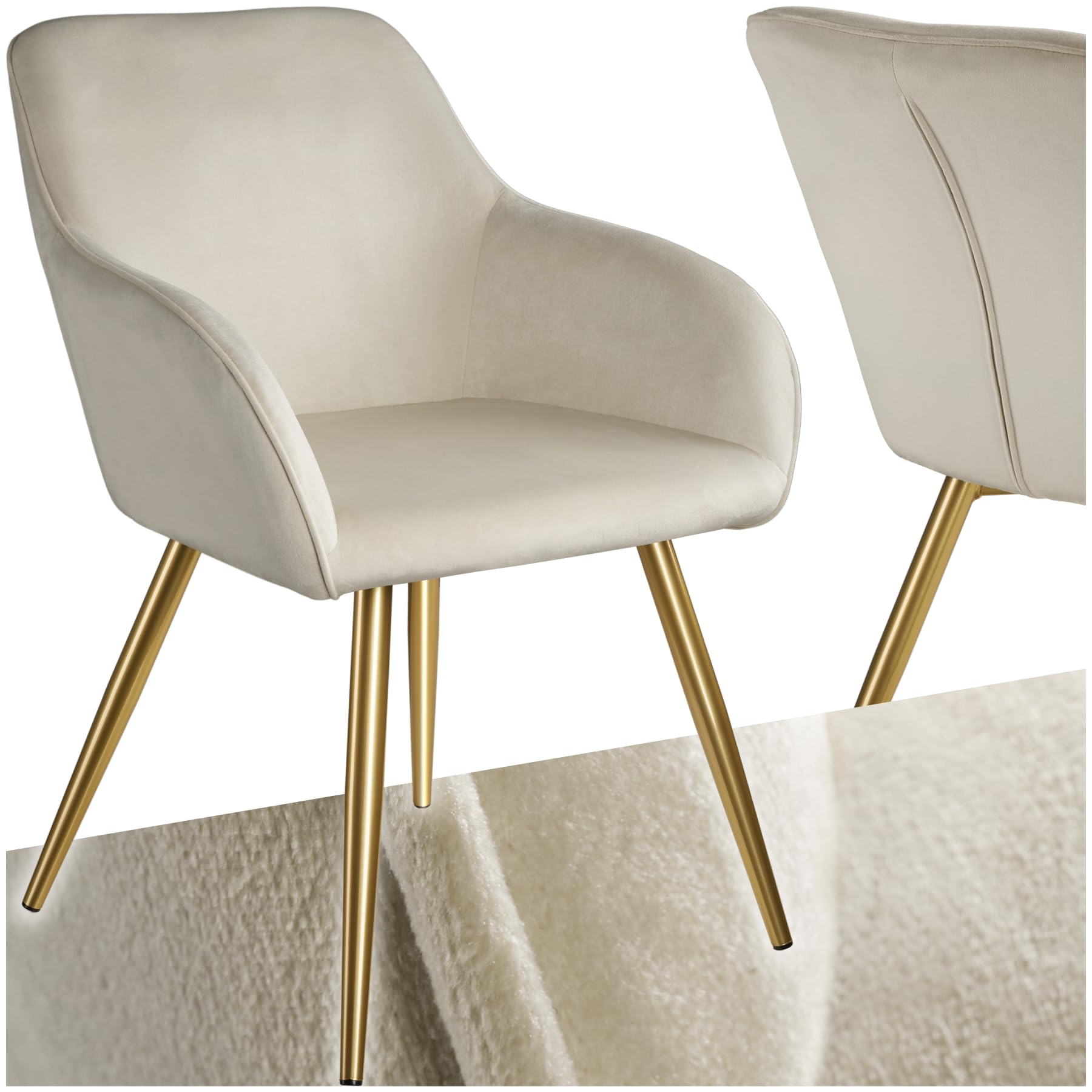 tectake® Juego de Sillas Tapizadas en Terciopelo, Sillas de Comedor Ergonómicas y Versátiles, Gran Estabilidad y Capacidad de Carga, Sillas Cocina Elegantes - 1 Silla Crema/Dorado