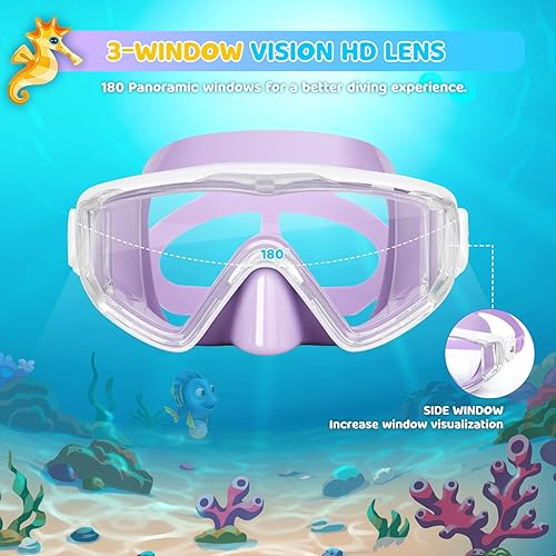 Miniatura 2 de Máscara de natación para niños, gafas de natación antivaho de 180 para niños, máscara de buceo, a prueba de fugas, con cubierta de nariz para niños