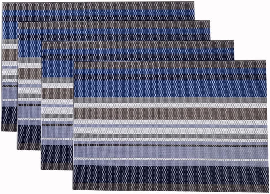 Modern place mats Blue, Set of 4 ,Washable Table Mats, kitchen dining room table accessories, size 11.8" x 17.7" (4 pcs blue stripe )