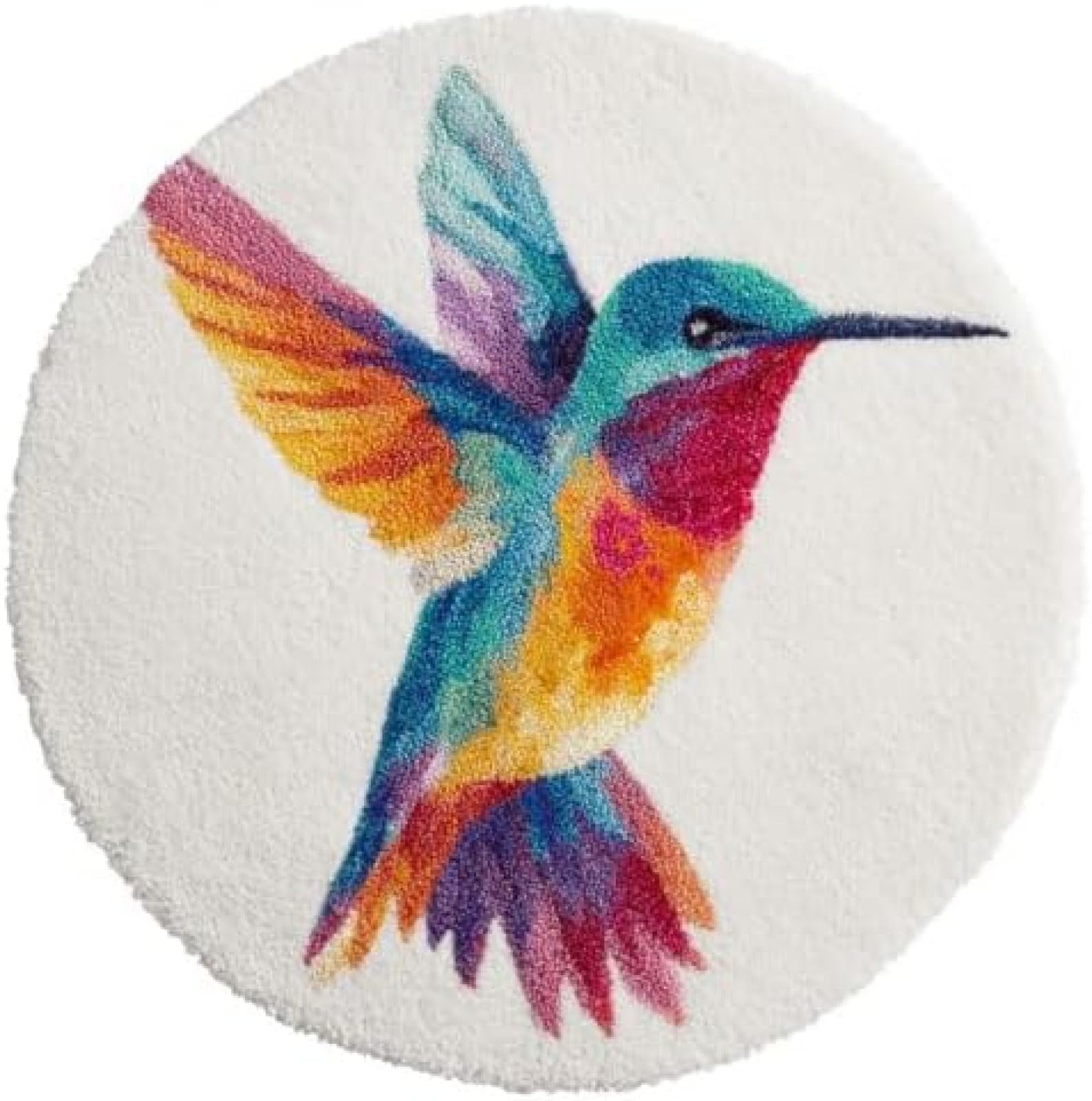 XDEGHUANGSS Latch Hook Rug Kit Watercolor Hummingbird Round Rug 52x52cm