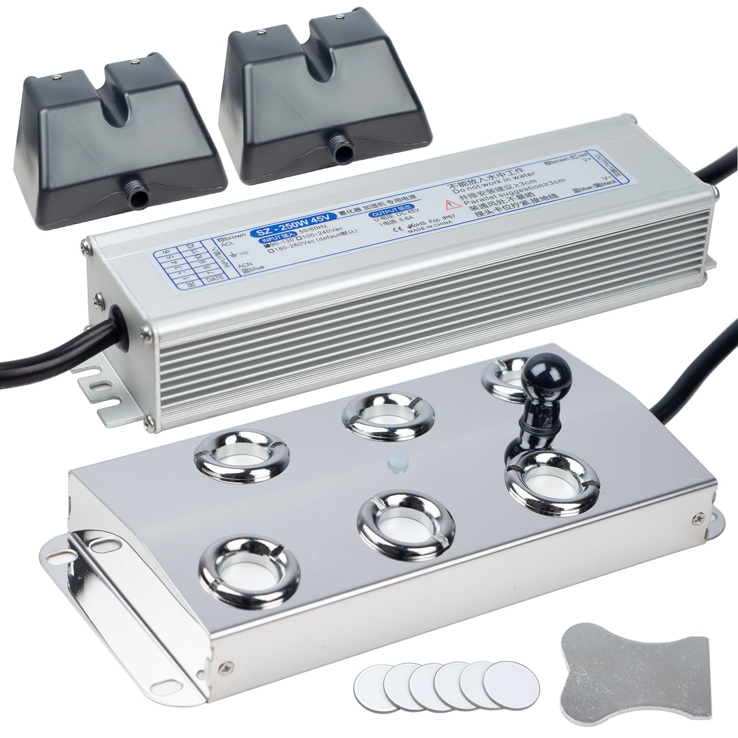 DXphita Mist Maker 6 Head Ultrasonic Fogger Pond Mister 250W Atomizer Pond Fogger with Float 5000ml/H Ultrasonic Fogger Humidifier for Vegetable Preservation,Landscape, Halloween Decoration