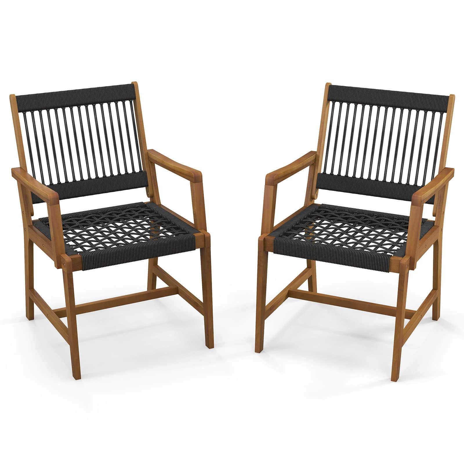 Chaises de jardin en bois d'acacia et corde de terrasse Lot de 2